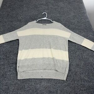 Philosophy Sweater Womens S Grey Striped 100% Cashmere Oversized Pullover Luxe‎